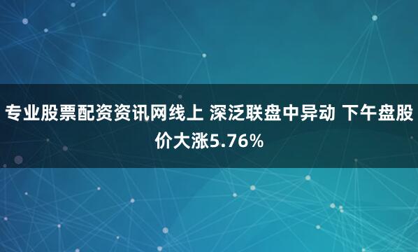 专业股票配资资讯网线上 深泛联盘中异动 下午盘股价大涨5.76%