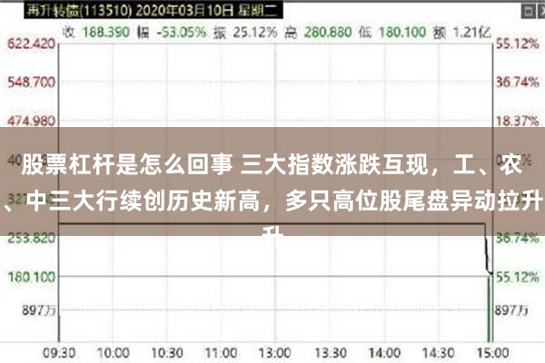 股票杠杆是怎么回事 三大指数涨跌互现，工、农、中三大行续创历史新高，多只高位股尾盘异动拉升