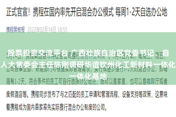 股票投资交流平台 广西壮族自治区党委书记、自治区人大常委会主任陈刚调研华谊钦州化工新材料一体化基地