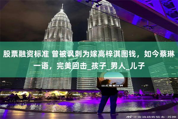 股票融资标准 曾被讽刺为嫁高梓淇图钱，如今蔡琳一语，完美回击_孩子_男人_儿子